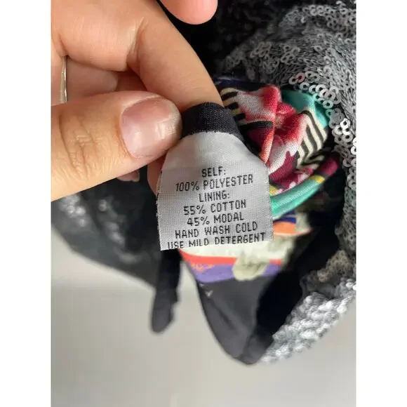 Johnny Was Black Silver Ombre Full Sequin Long Sleeve Button Down Blouse Medium - Picture 4 of 6